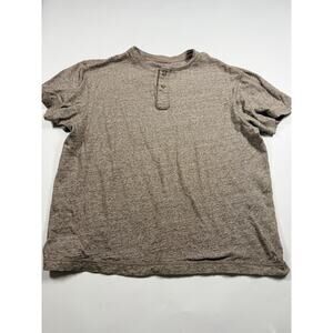 Cremieux Men’s Short Sleeve Henley T-Shirt – Brown Heather – 100% Cotton – Large